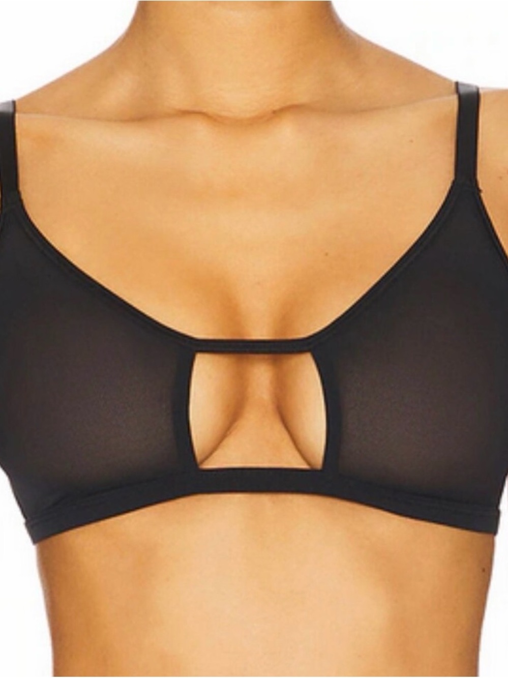 NWOT Quince Belgian Mesh Sheer Cutout Bralette in Black
Size Small